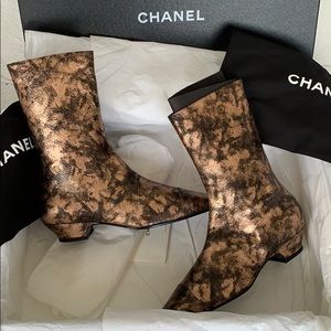 Chanel 18K Laminated Goatskin Boots Bronze
